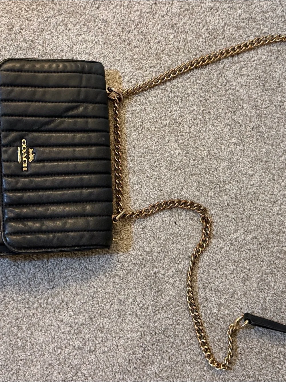 Coach Black Quilted Leather Crossbody with Gold Chain Strap